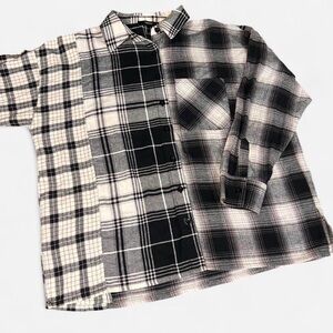 Forever 21 unisex Patchwork Plaid Button Down Shirt Size Medium